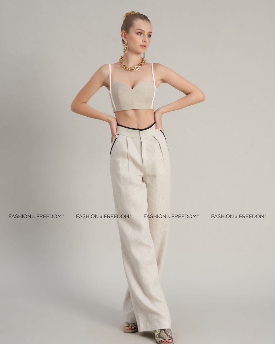 Áo Bra Linen Nữ Kem Viền Trắng Hello New Day