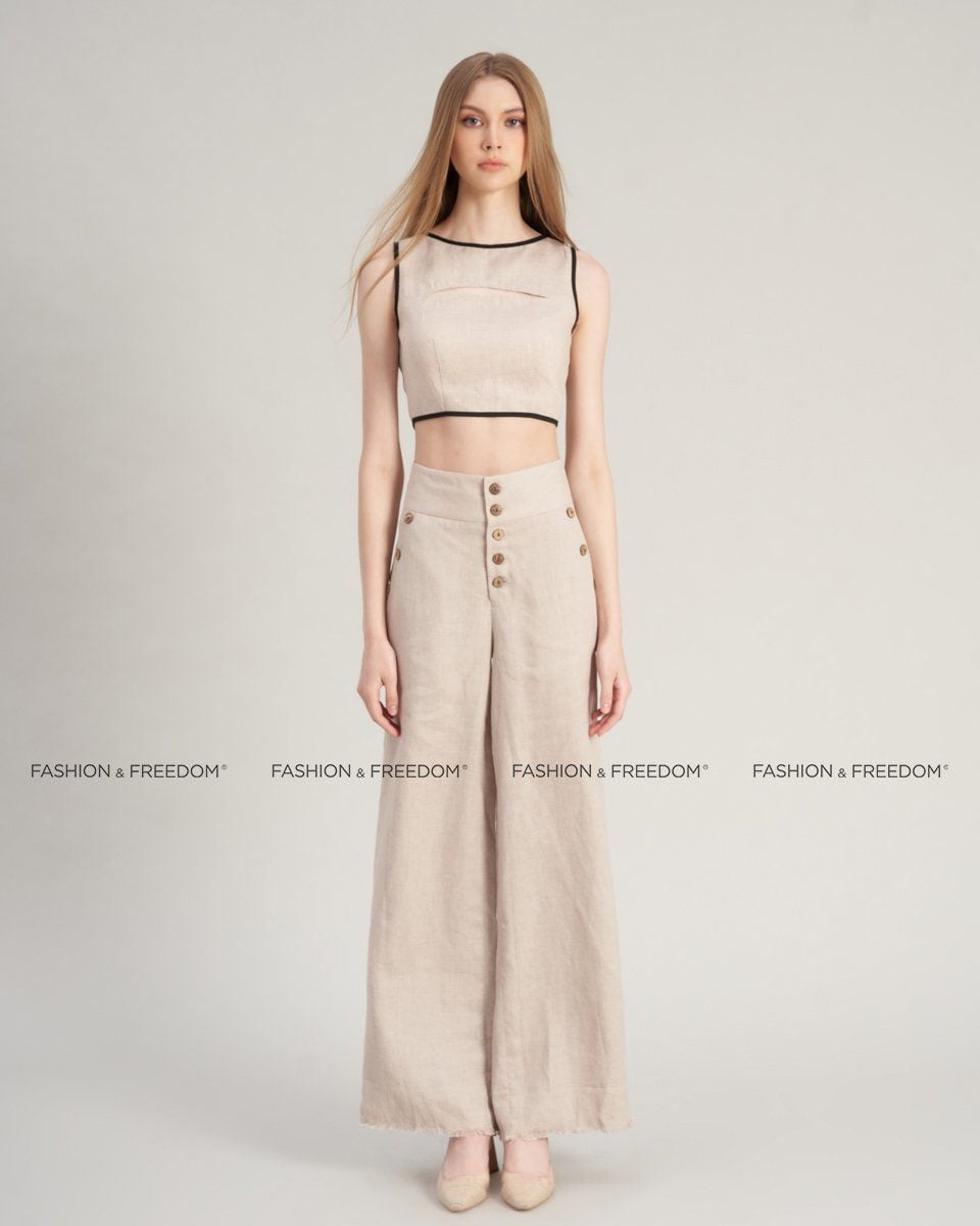 Quần Dài Linen Nữ Kem Hello New Day