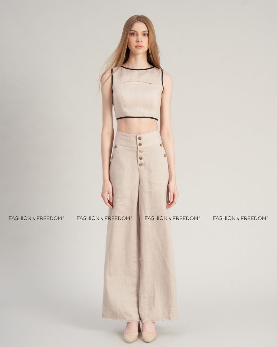 Áo Kiểu Nữ  Kem Viền Đen Hello New Day