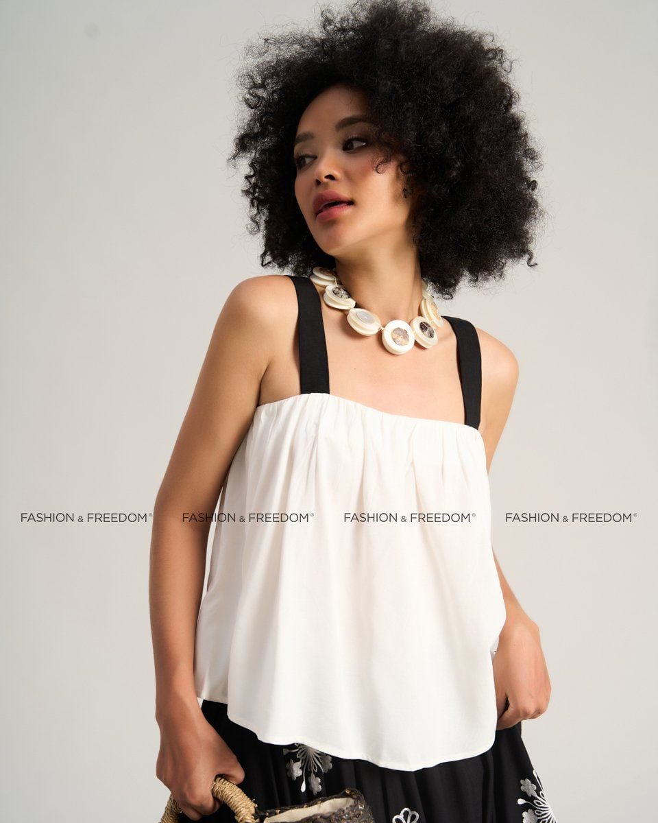 Áo Kiểu Nữ Kem 2 Dây Đen Sắc Màu Tự Do