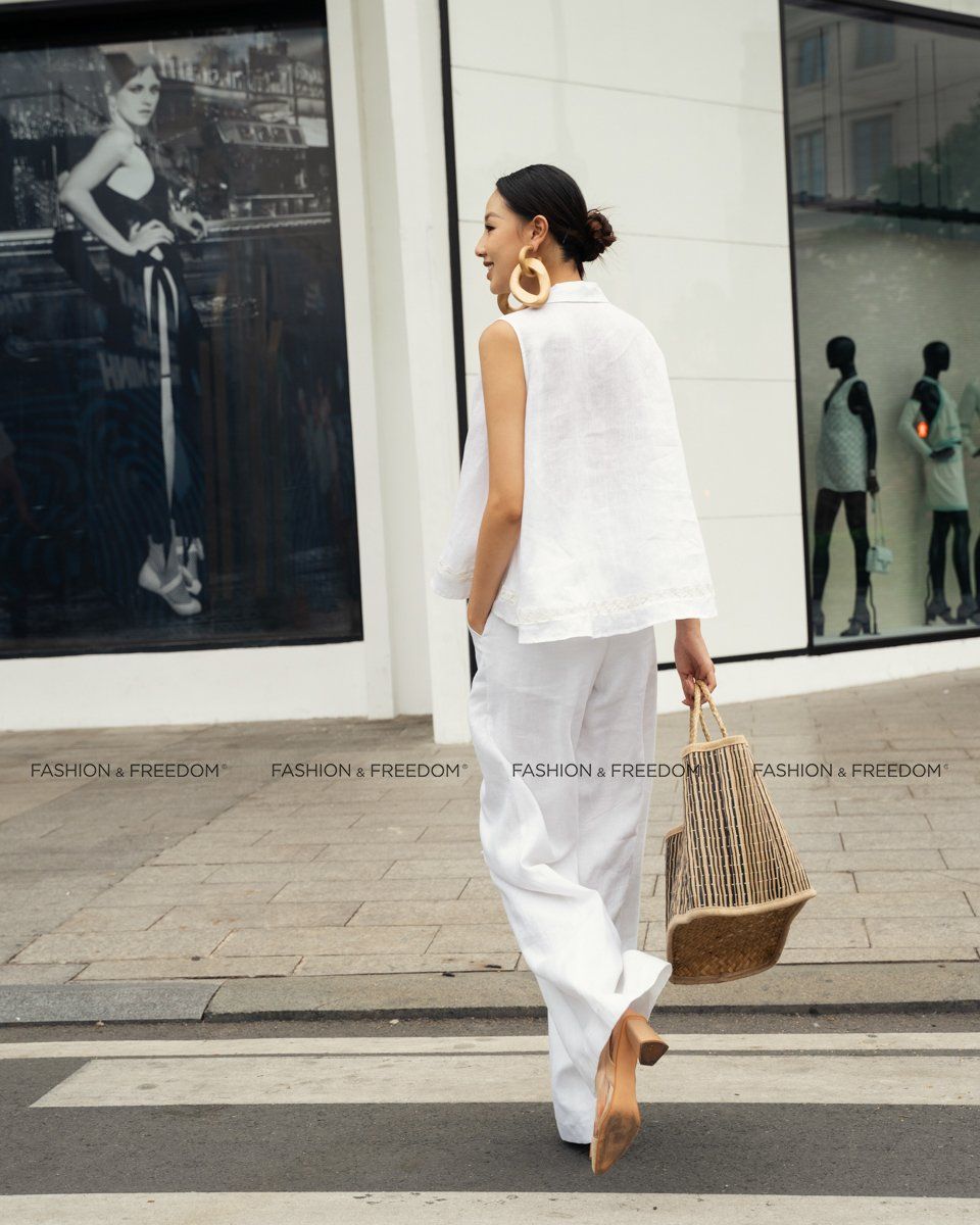Áo Kiểu Nữ Linen Trắng Sắc Màu Tự Do