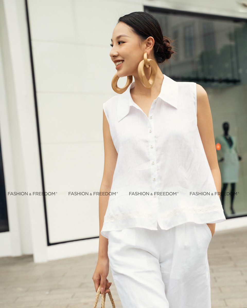 Áo Kiểu Nữ Linen Trắng Sắc Màu Tự Do