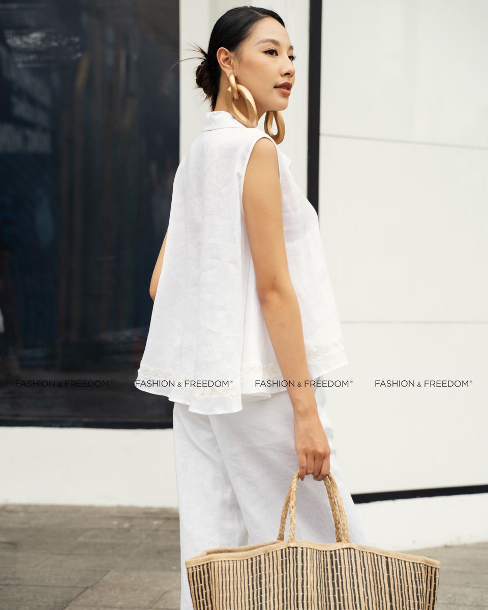 Áo Kiểu Nữ Linen Trắng Sắc Màu Tự Do