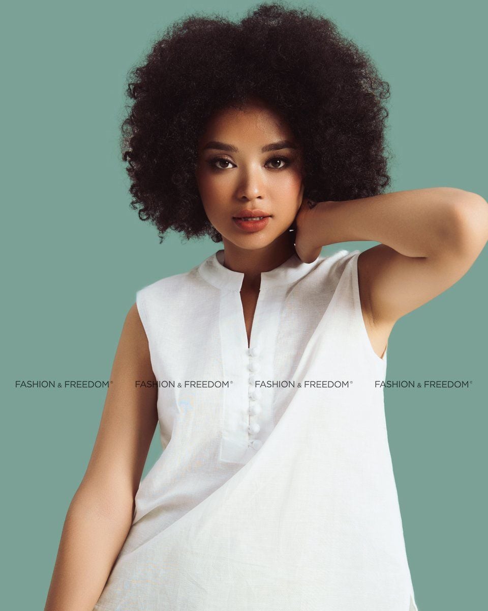 Áo Kiểu Linen Nữ Trắng Sắc Màu Tự Do