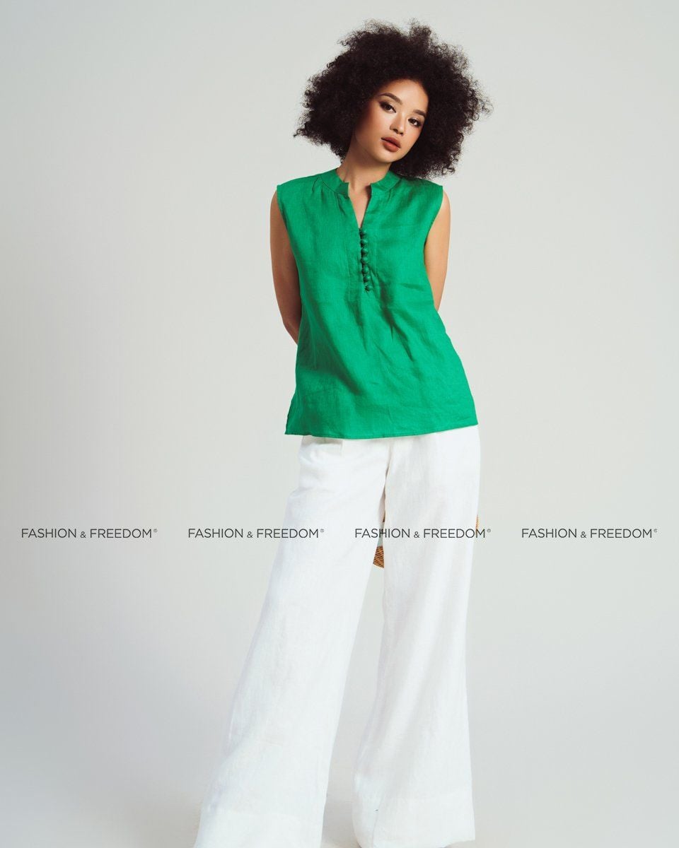 Áo Kiểu Linen Nữ Xanh Lá Sắc Màu Tự Do