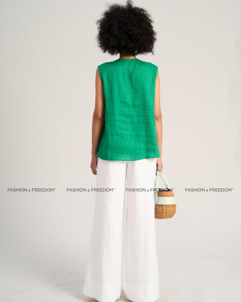 Áo Kiểu Linen Nữ Xanh Lá Sắc Màu Tự Do