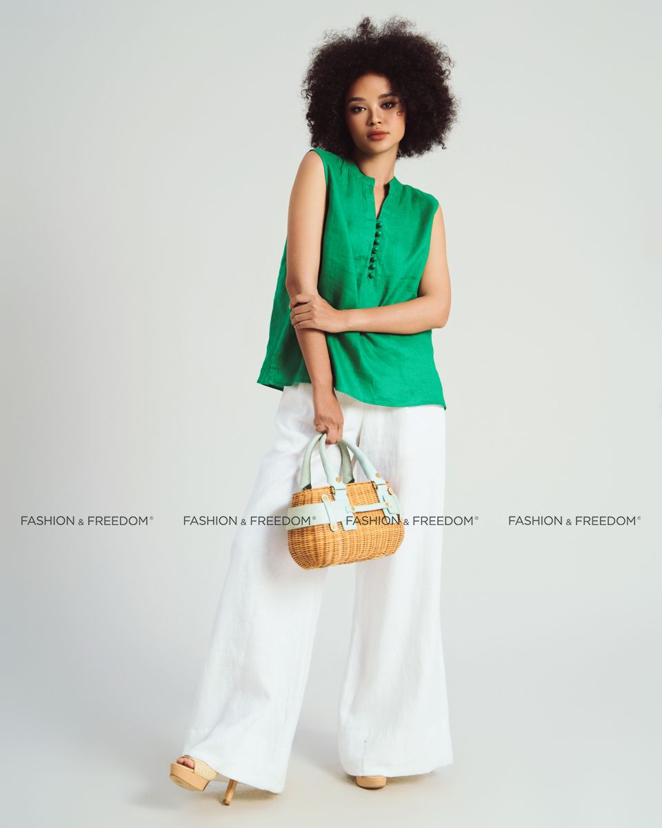 Áo Kiểu Linen Nữ Xanh Lá Sắc Màu Tự Do