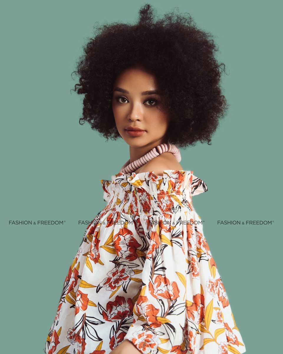 Áo Kiểu Nữ Linen Cam Hoa Sắc Màu Tự Do