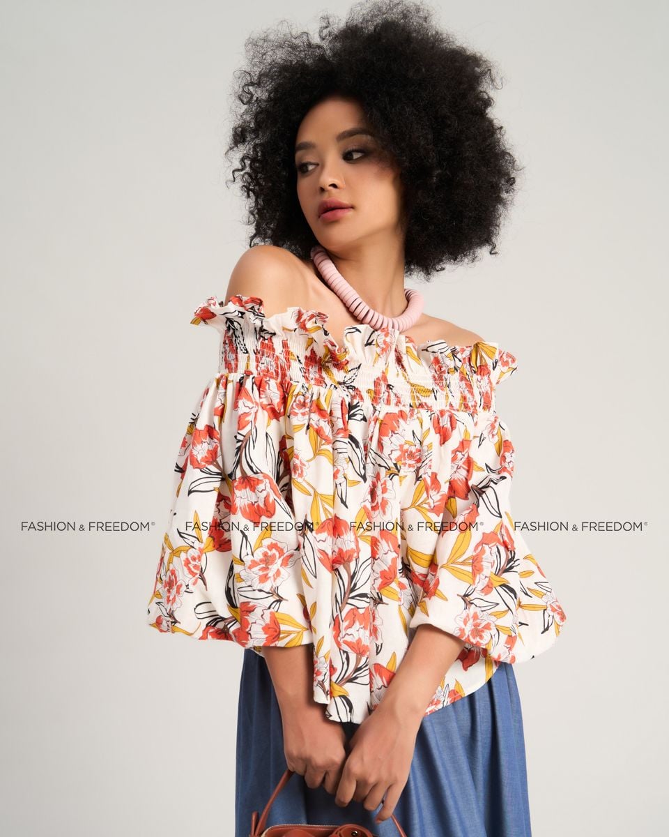 Áo Kiểu Nữ Linen Cam Hoa Sắc Màu Tự Do