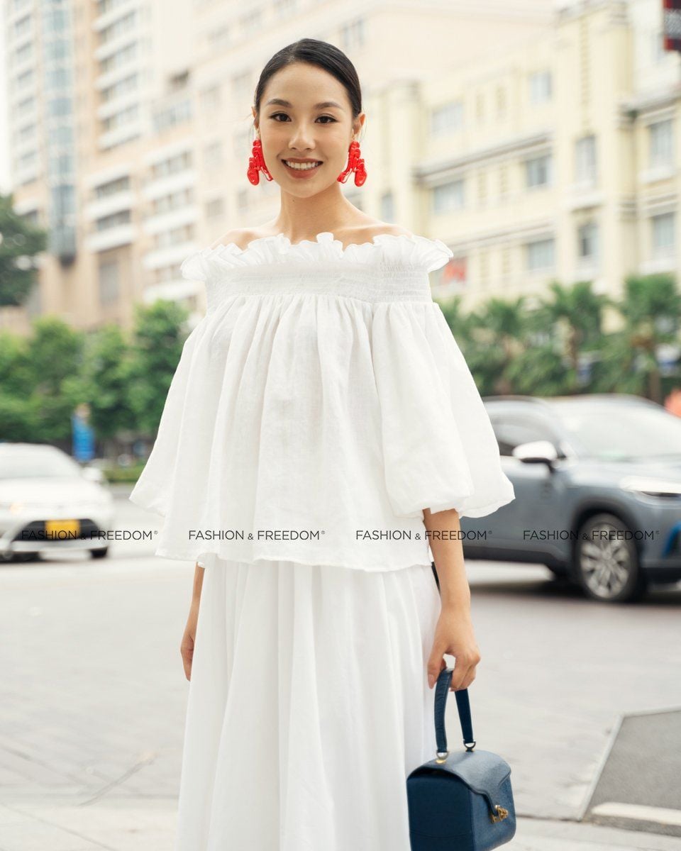 Áo Kiểu Nữ Linen Trắng Sắc Màu Tự Do