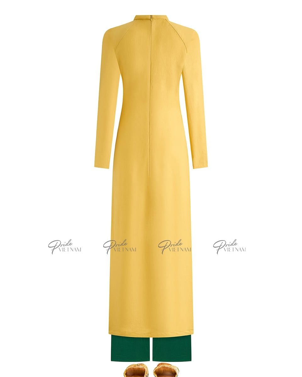 Áo Dài Truyền Thống Linen Nữ Vàng Thêu