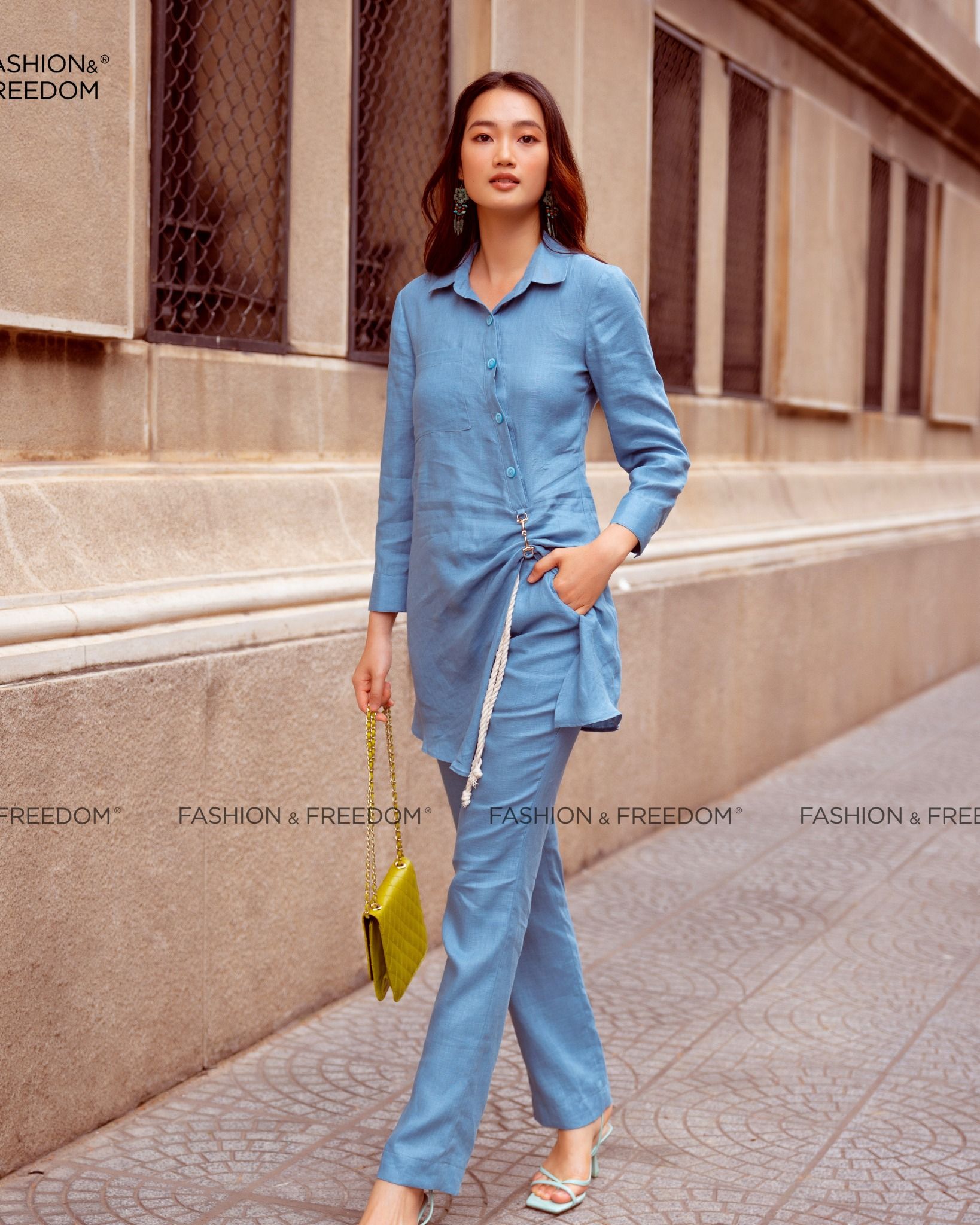 Áo Kiểu Linen Xanh Biển Autumn Charm