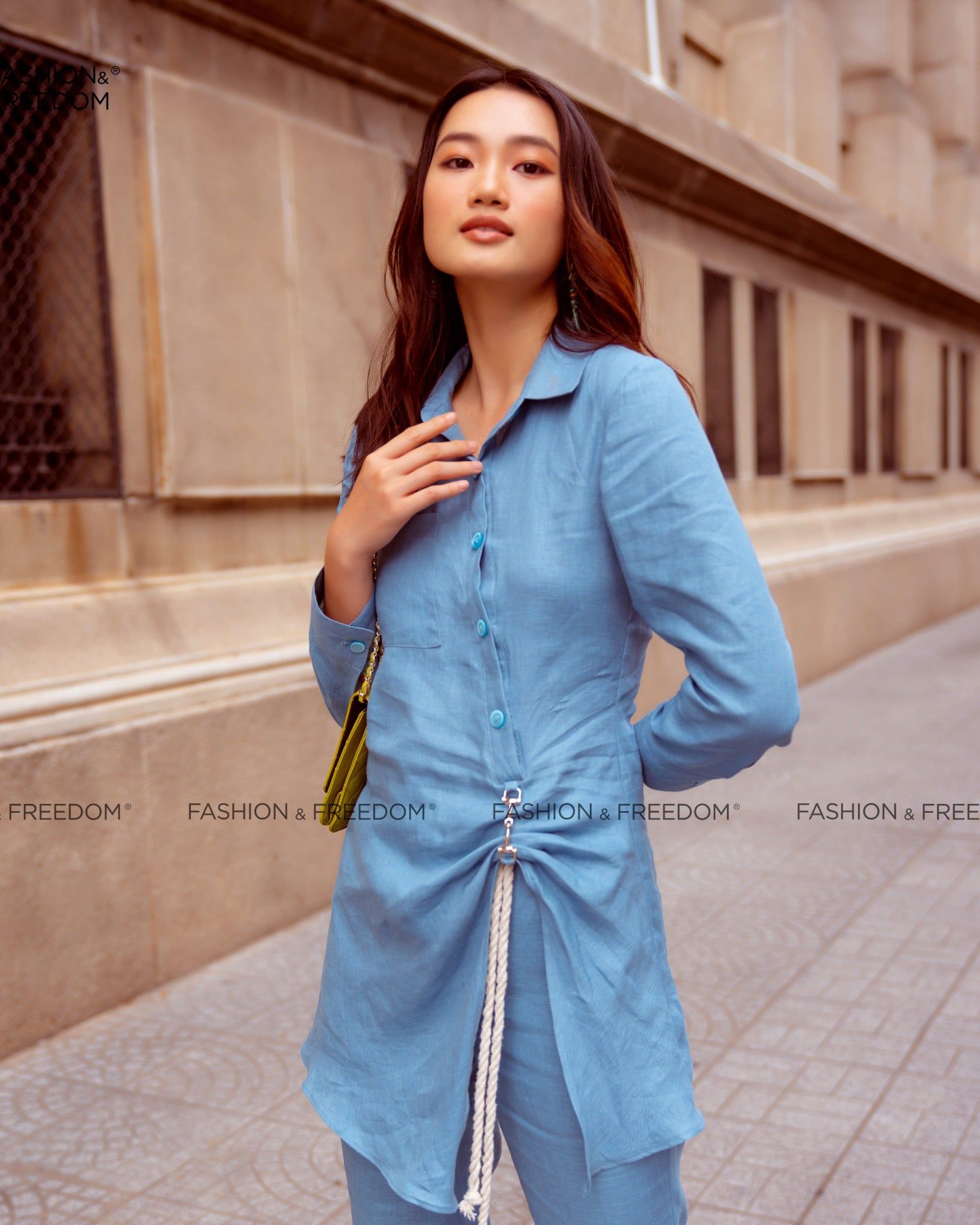 Áo Kiểu Linen Xanh Biển Autumn Charm