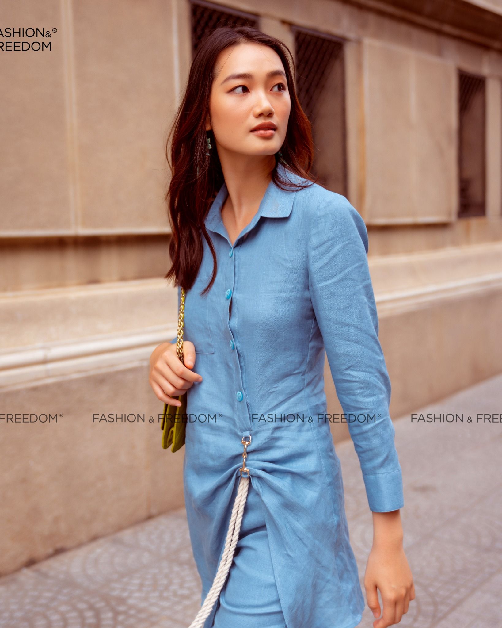 Áo Kiểu Linen Xanh Biển Autumn Charm