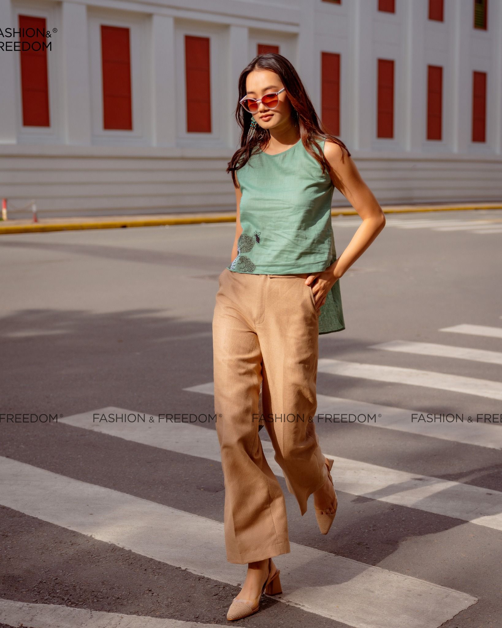 Áo Kiểu Linen Xanh Autumn Charm