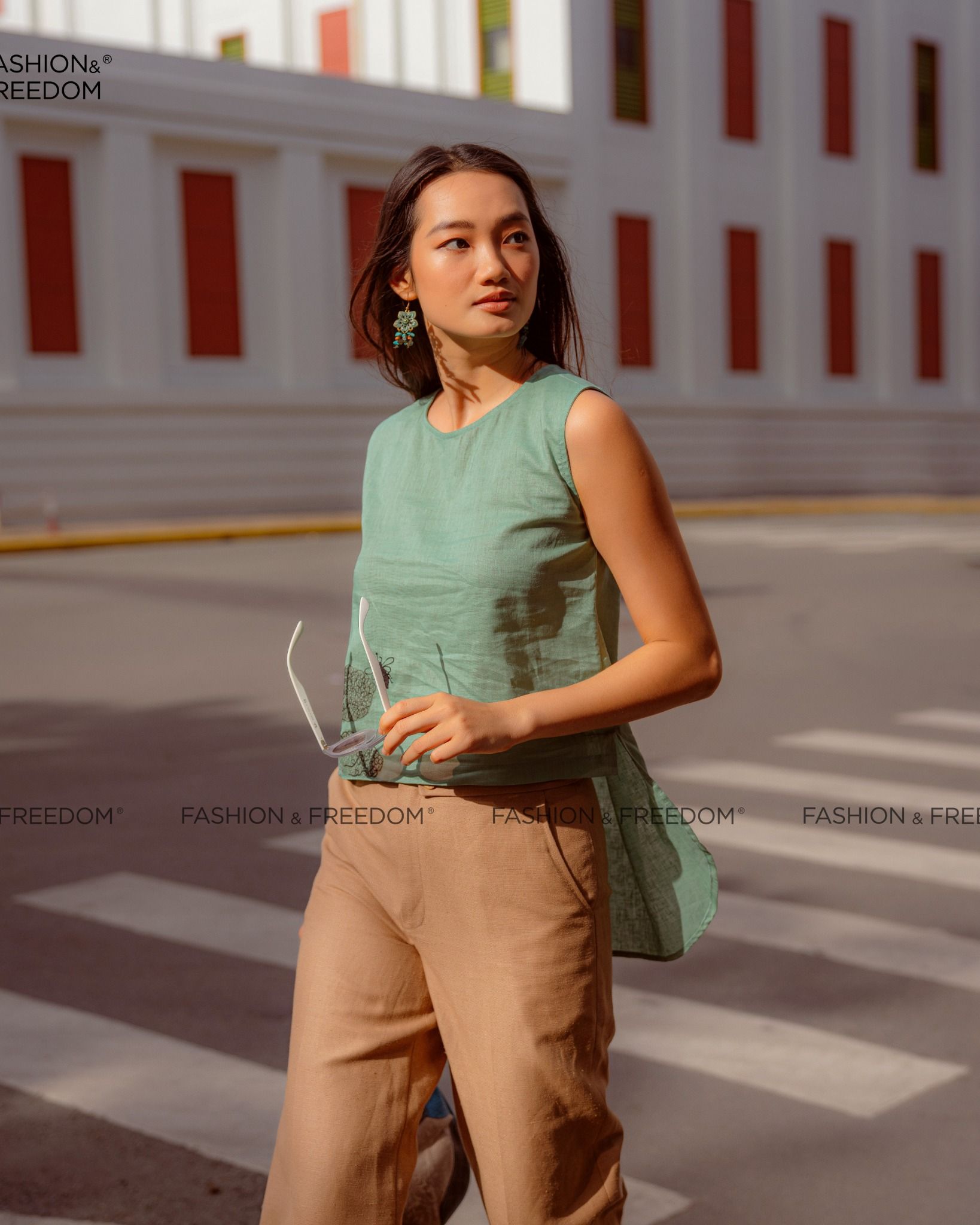 Áo Kiểu Linen Xanh Autumn Charm