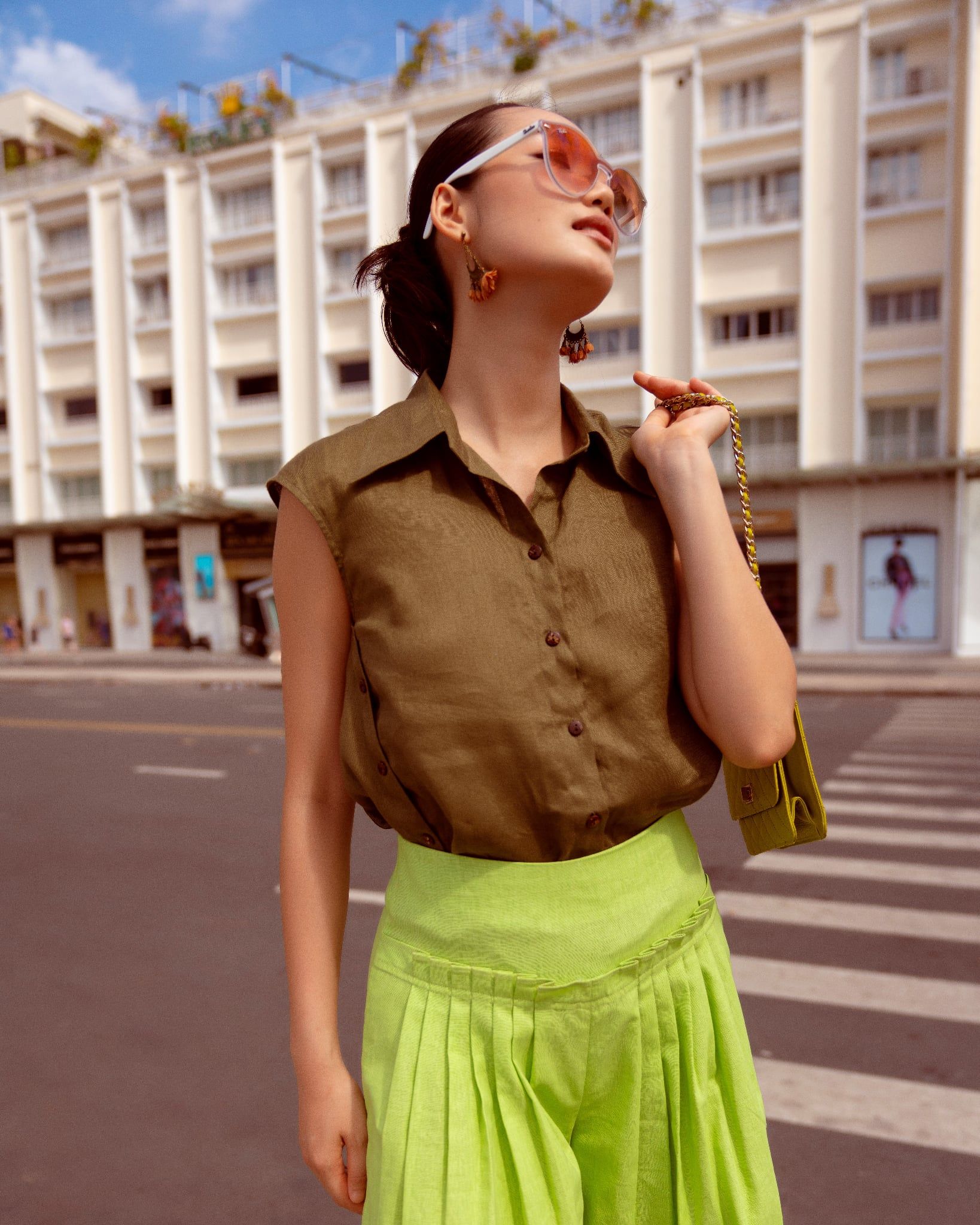 Áo Kiểu Linen Rêu Đậm Autumn Charm