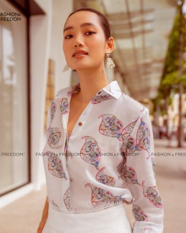  Áo Sơ Mi Linen Trắng Họa Tiết Autumn Charm 