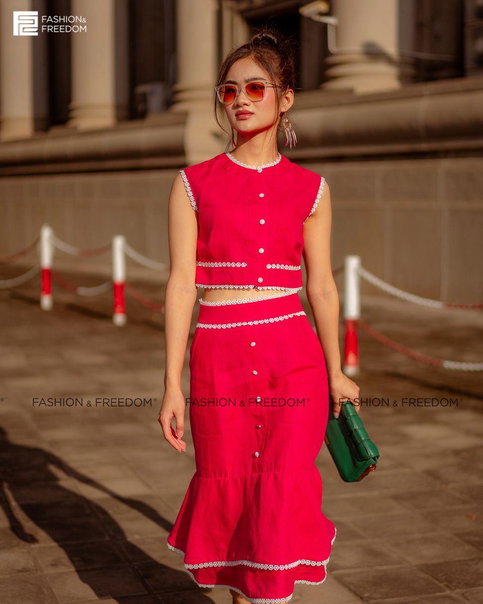 Chân Váy Linen Hồng Sen Fall Muse