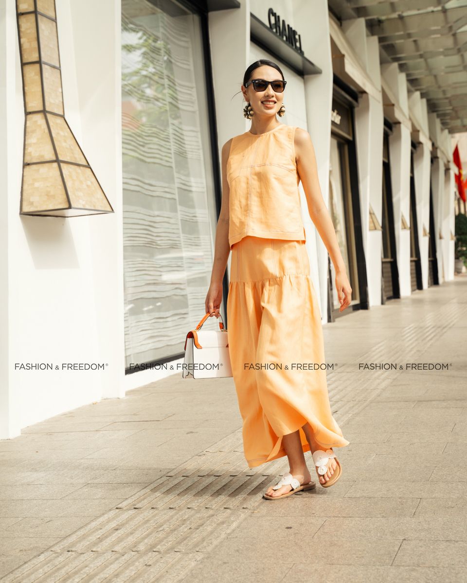 Chân Váy Nữ Linen Cam Nhạt Sắc Màu Tự Do