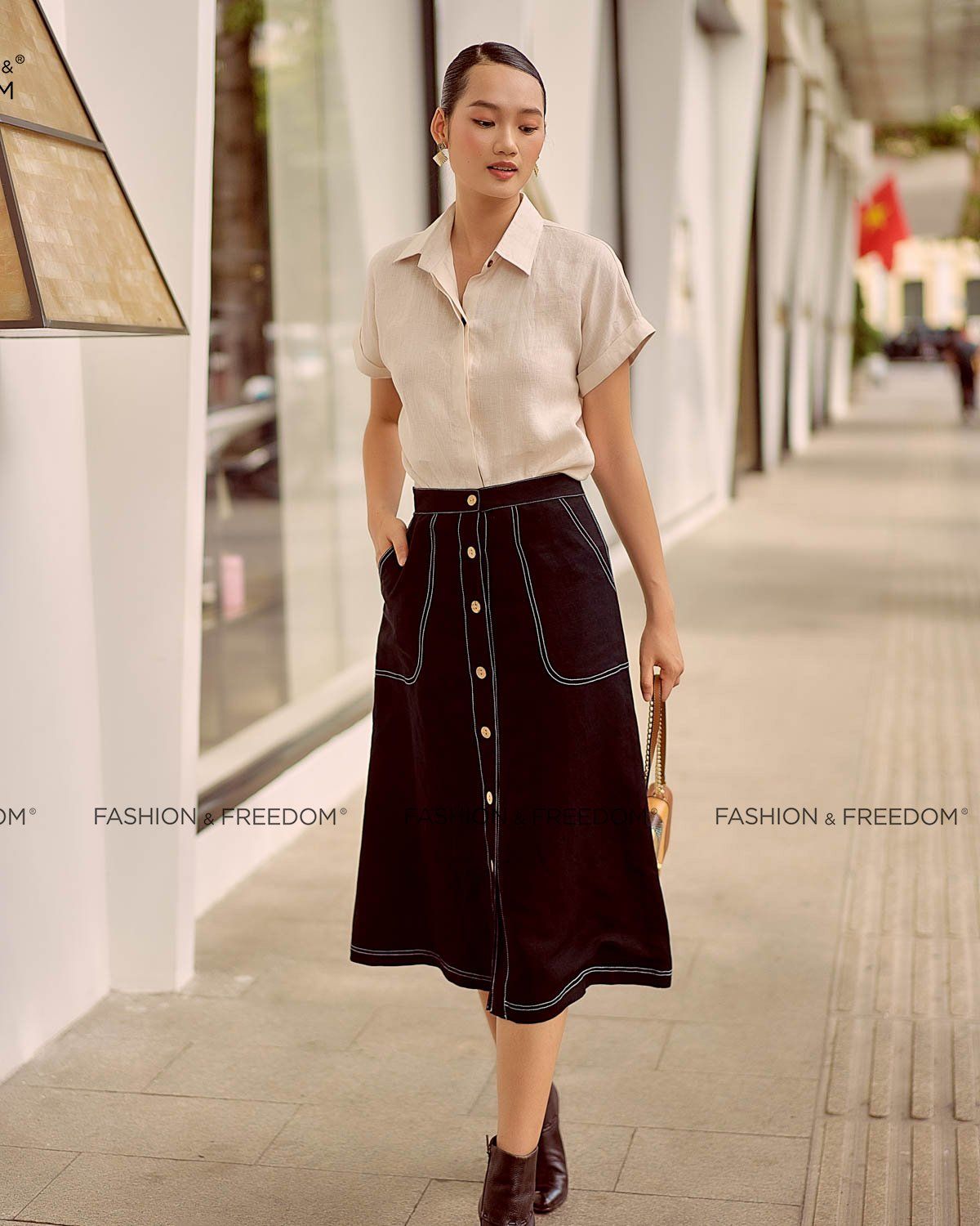 Chân Váy Linen Đen Summer Muse