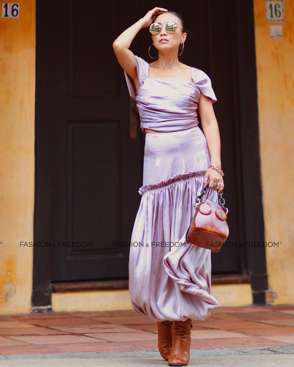 Chân Váy Lụa Tím Nhạt Chocolate Fall In Love