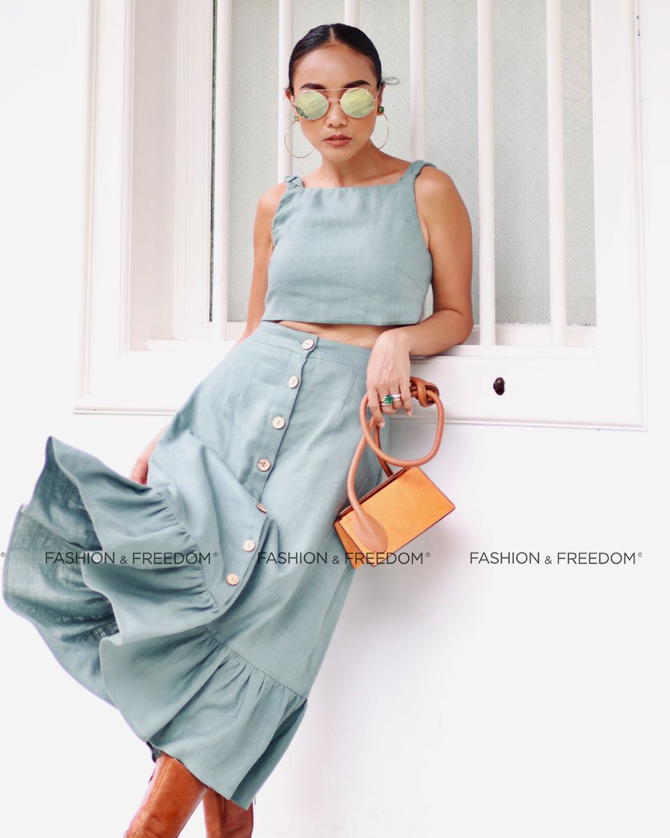 Chân Váy Linen Xanh Chocolate Fall In Love