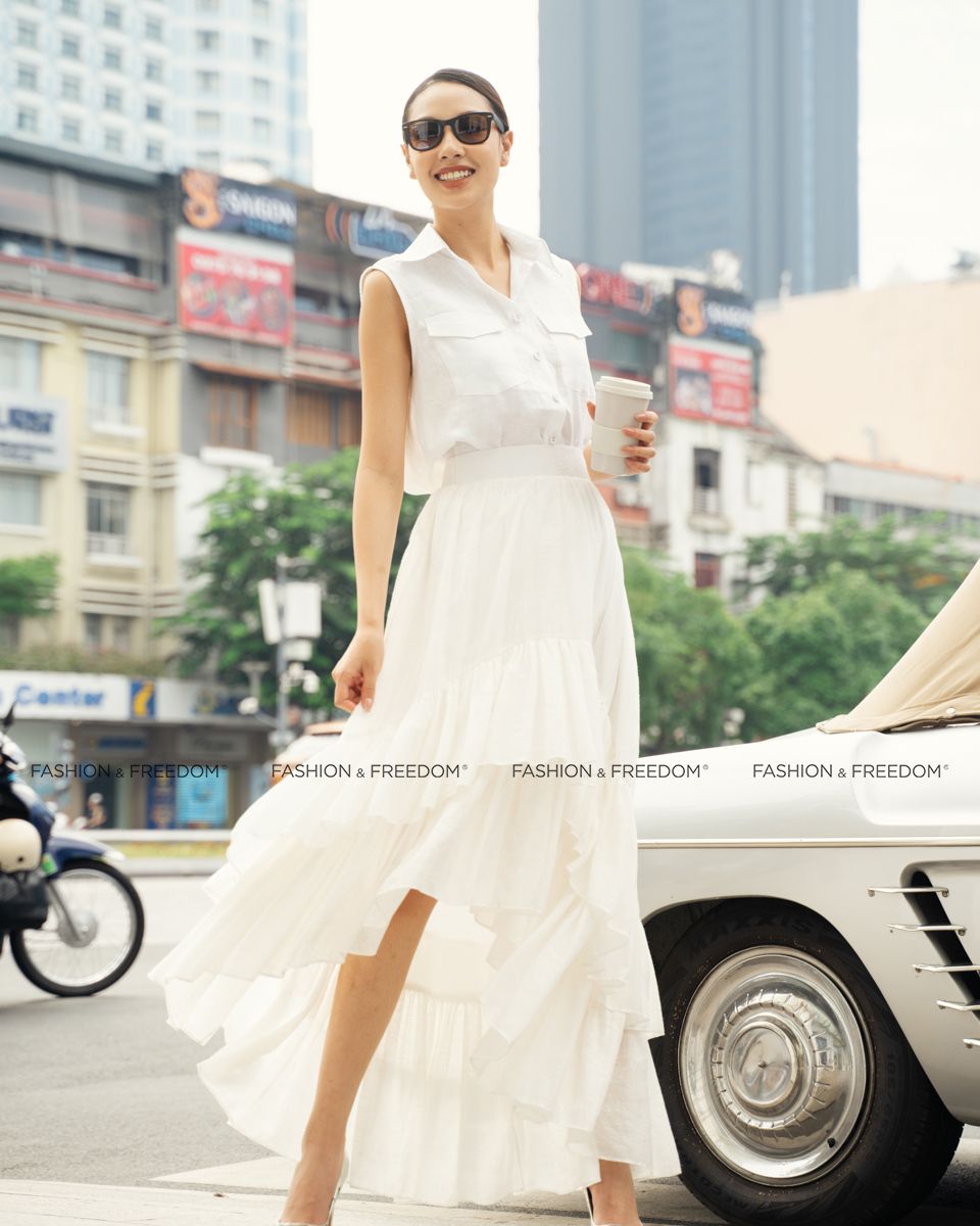 Chân Váy Nữ Linen Trắng De Soleil