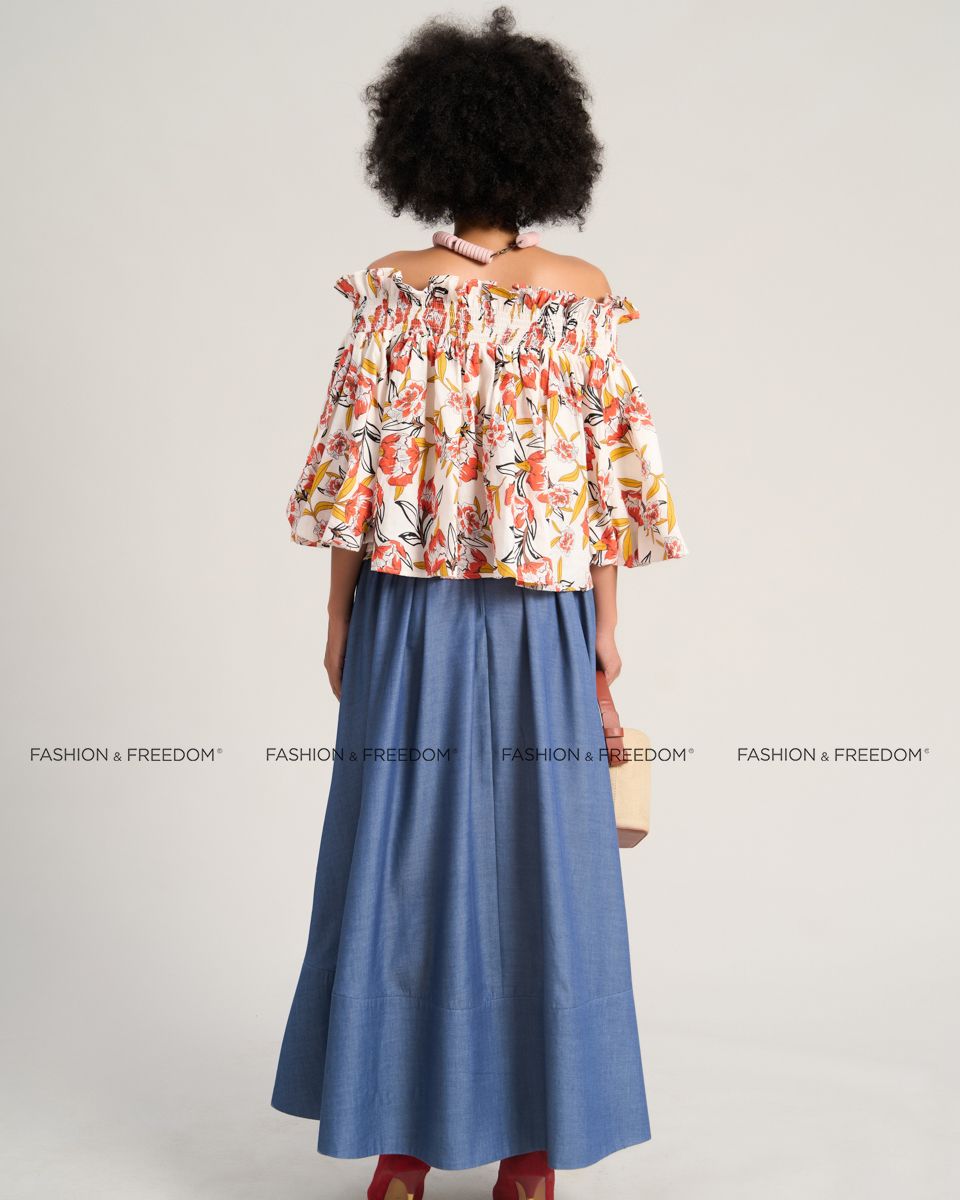 Áo Kiểu Nữ Linen Cam Hoa Sắc Màu Tự Do