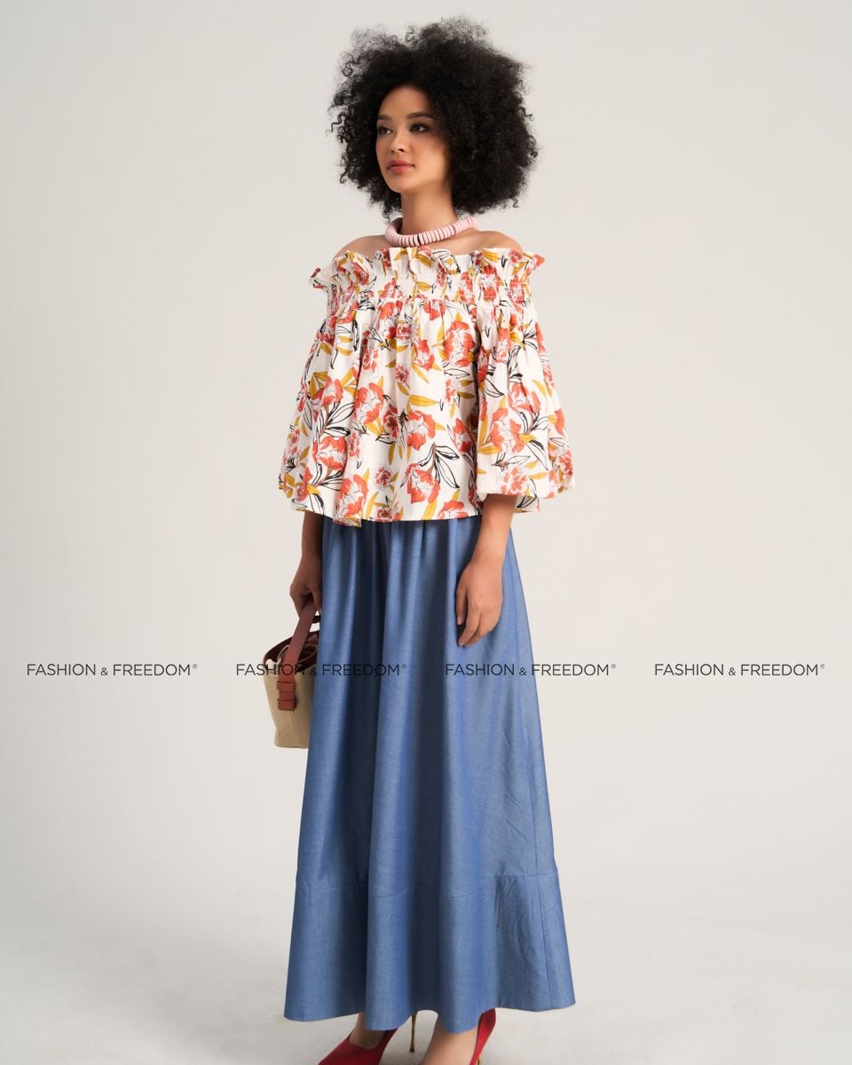 Áo Kiểu Nữ Linen Cam Hoa Sắc Màu Tự Do