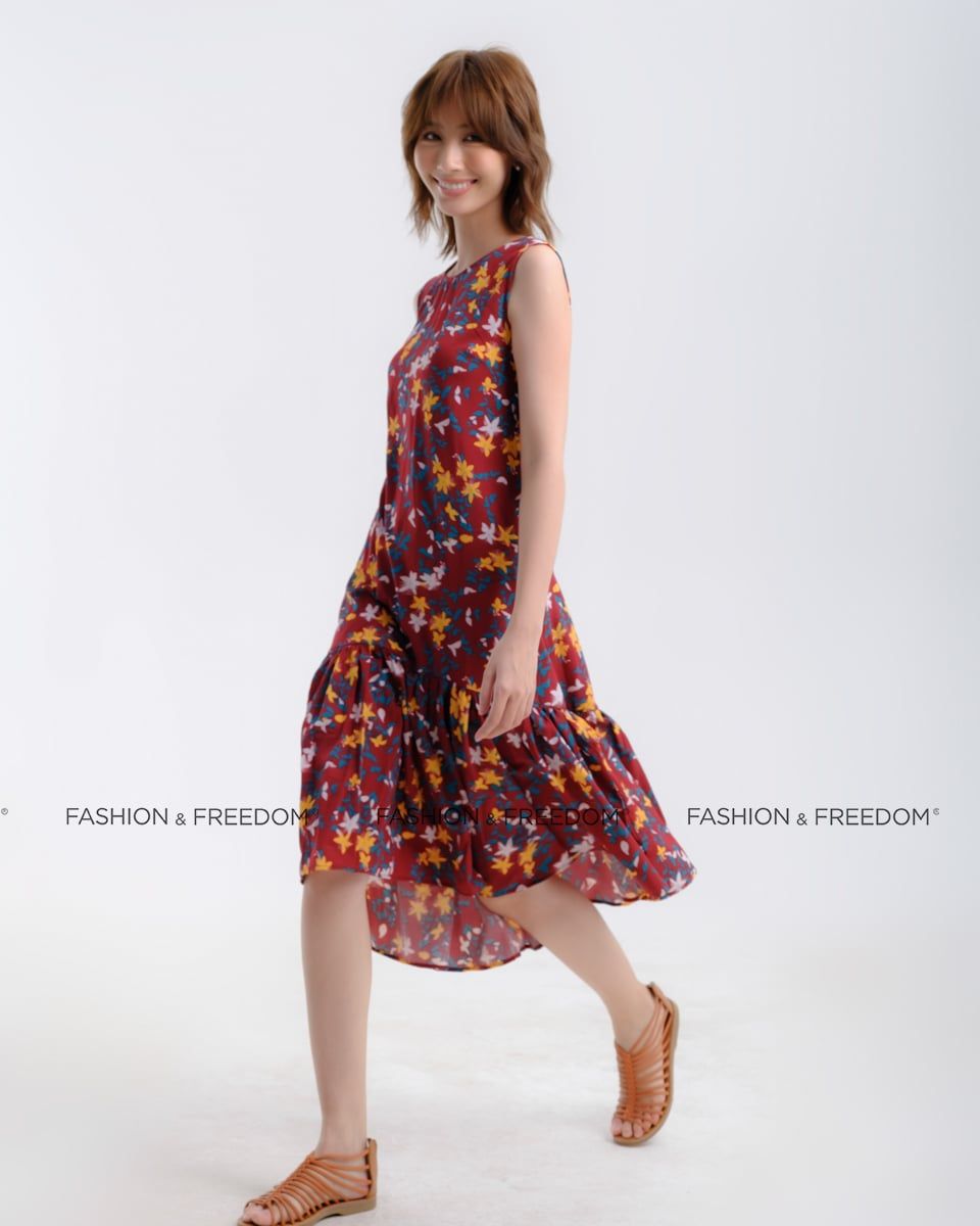 Đầm Lụa Đỏ Hoa