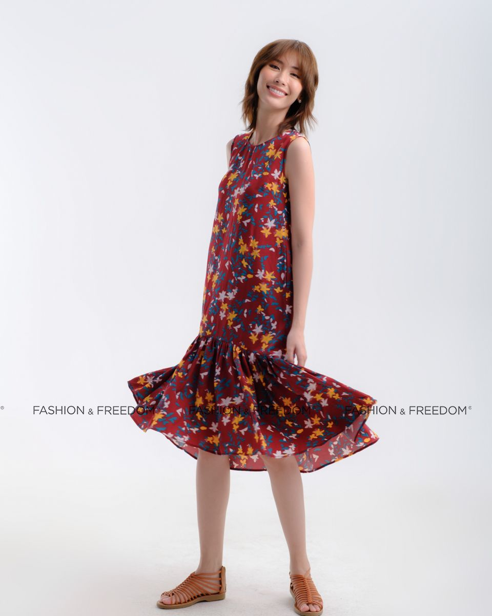 Đầm Lụa Đỏ Hoa