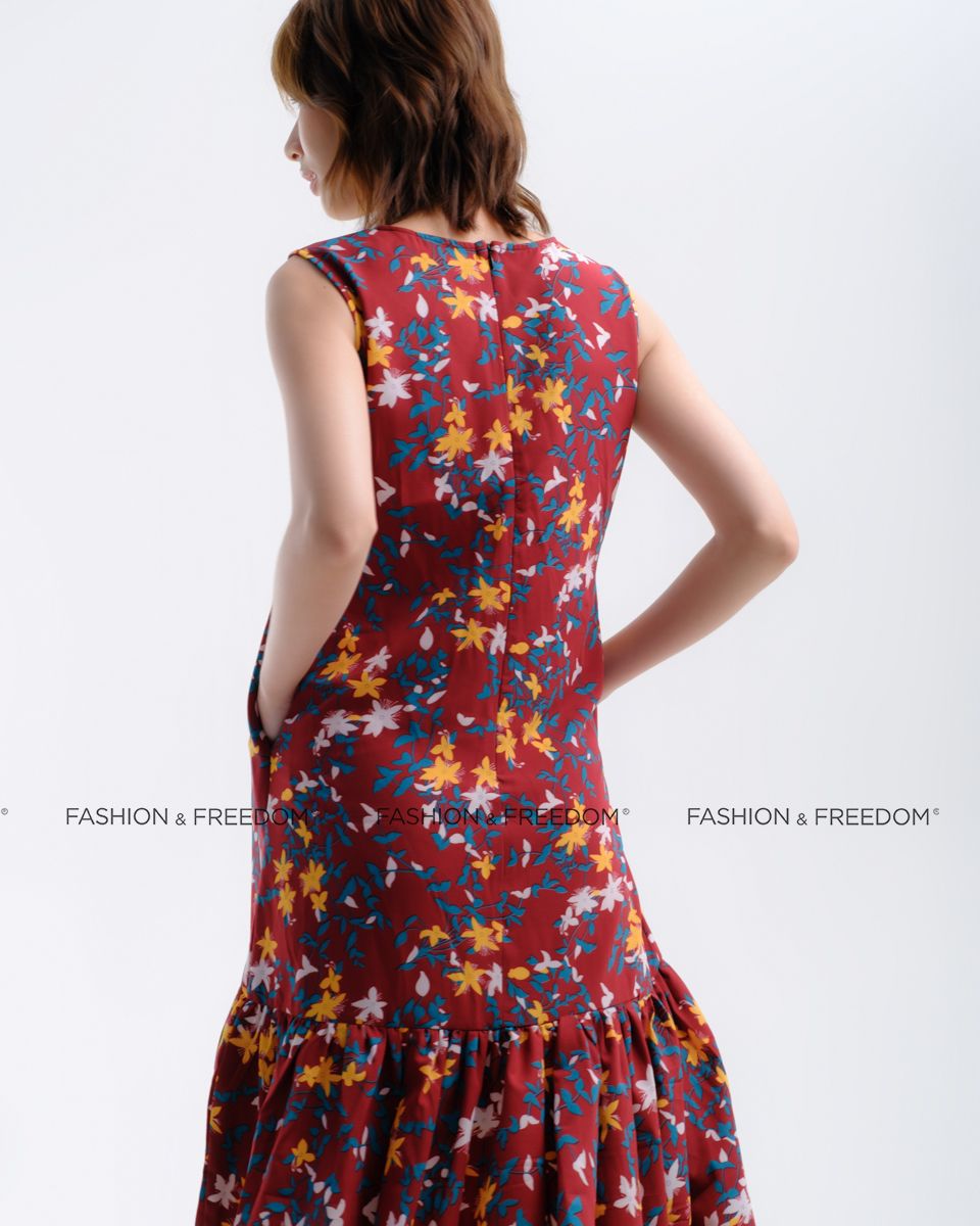 Đầm Lụa Đỏ Hoa