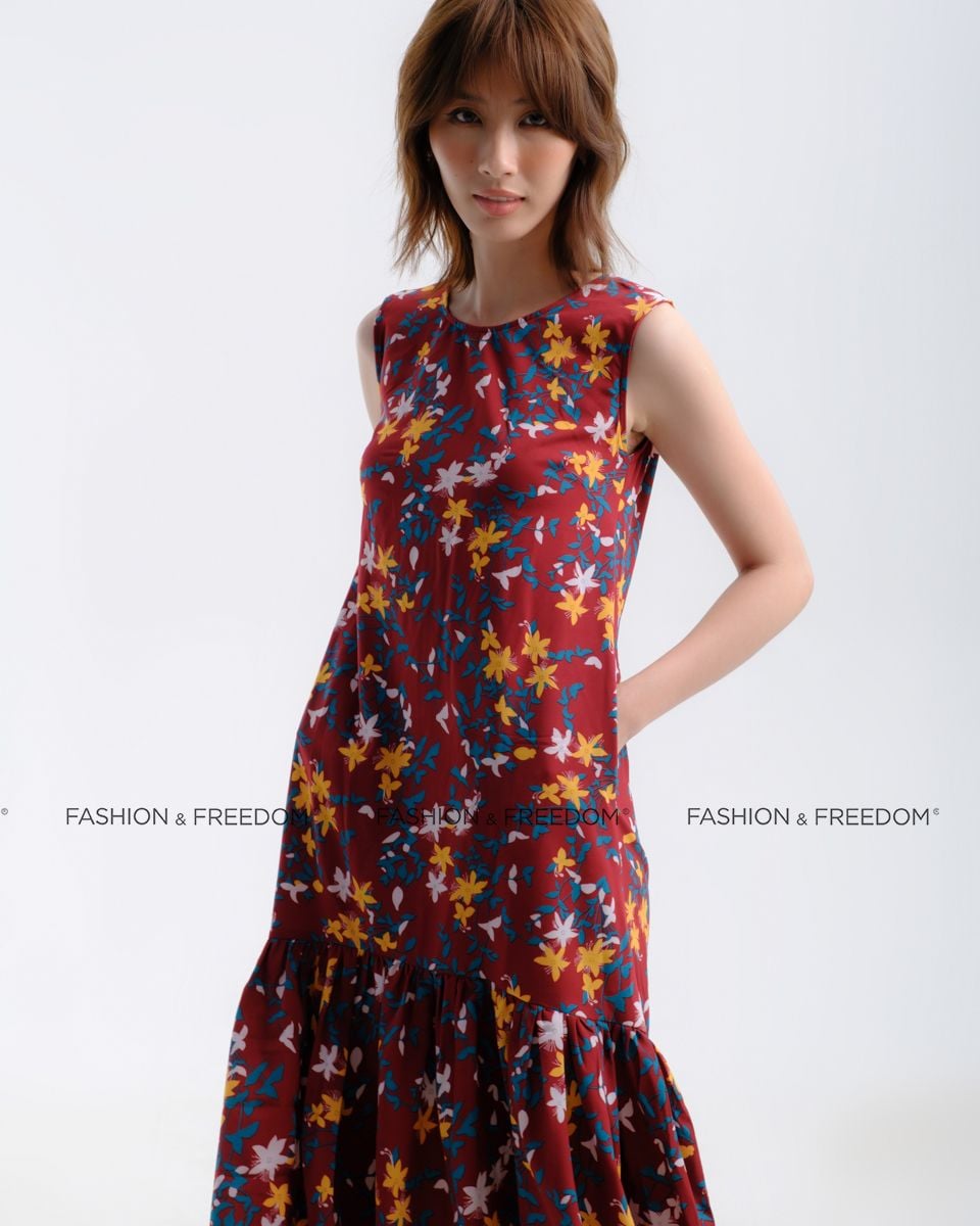 Đầm Lụa Đỏ Hoa