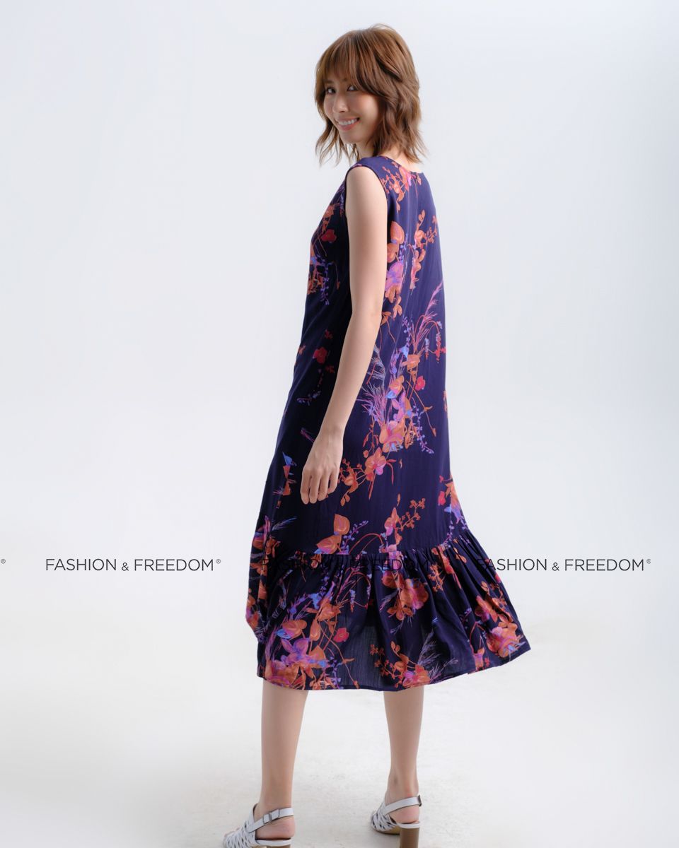 Đầm Lụa Tím Họa Tiết