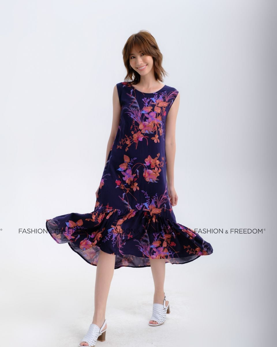 Đầm Lụa Tím Họa Tiết