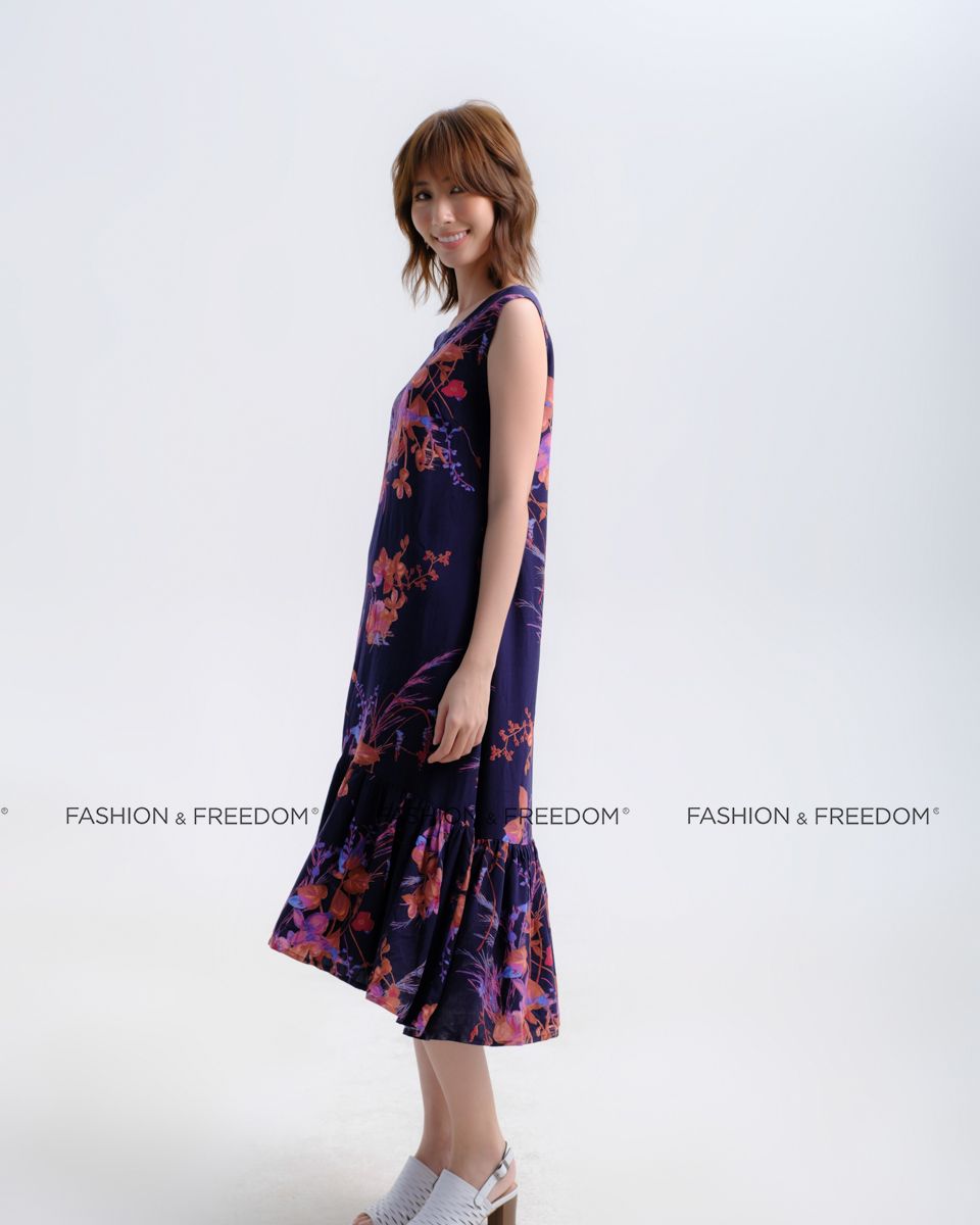 Đầm Lụa Tím Họa Tiết