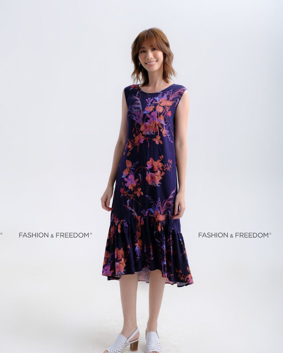 Đầm Lụa Tím Họa Tiết