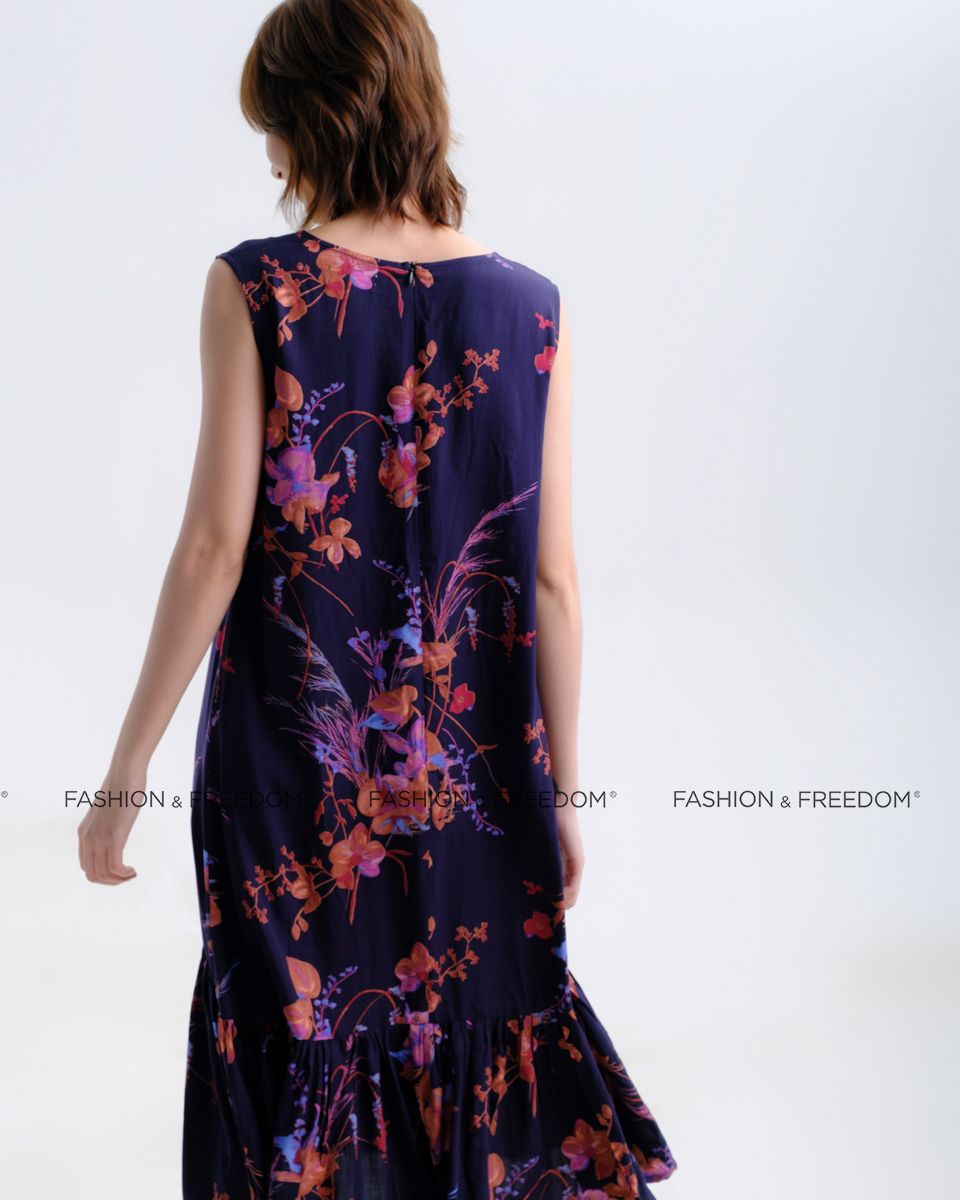 Đầm Lụa Tím Họa Tiết