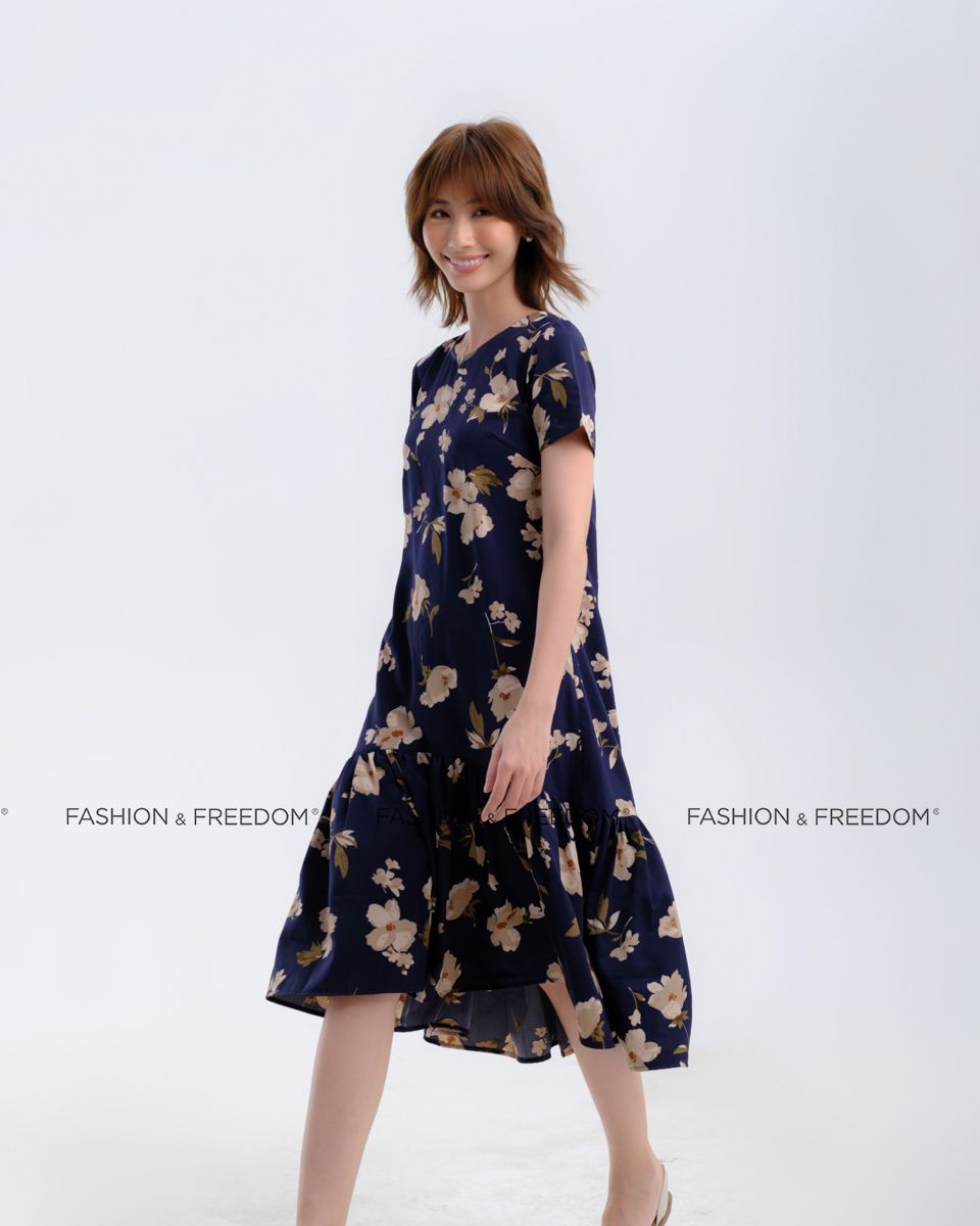 Đầm Lụa Xanh Vàng Có Tay