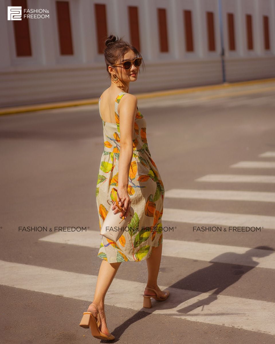 Đầm Linen Cam Xanh Fall Muse
