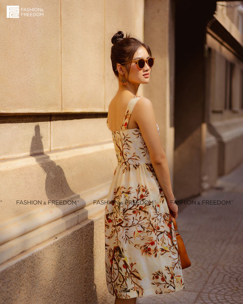 Đầm Linen Kem Hoa Fall Muse