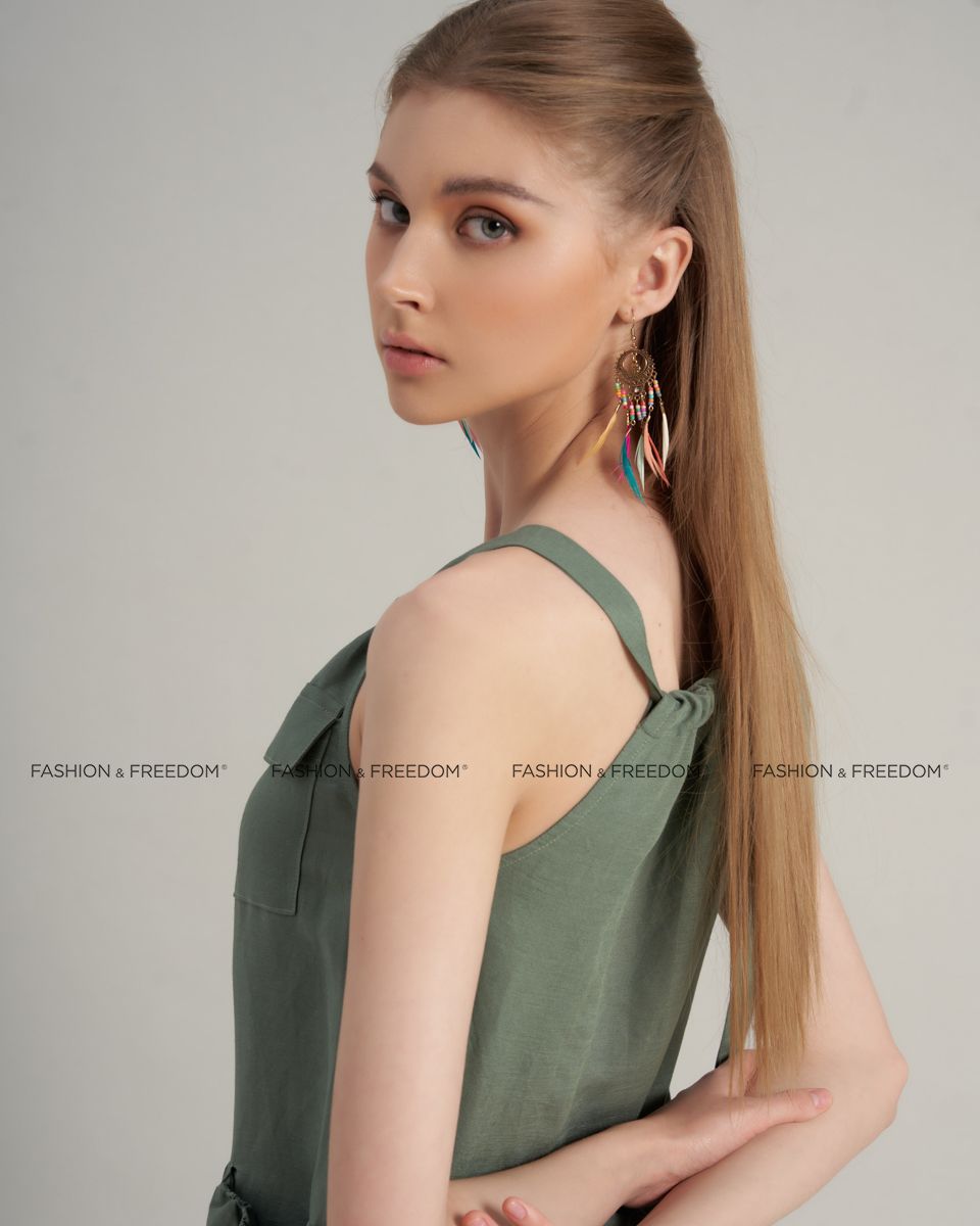 Đầm Nữ Linen Xanh Rêu Holiday Vibes