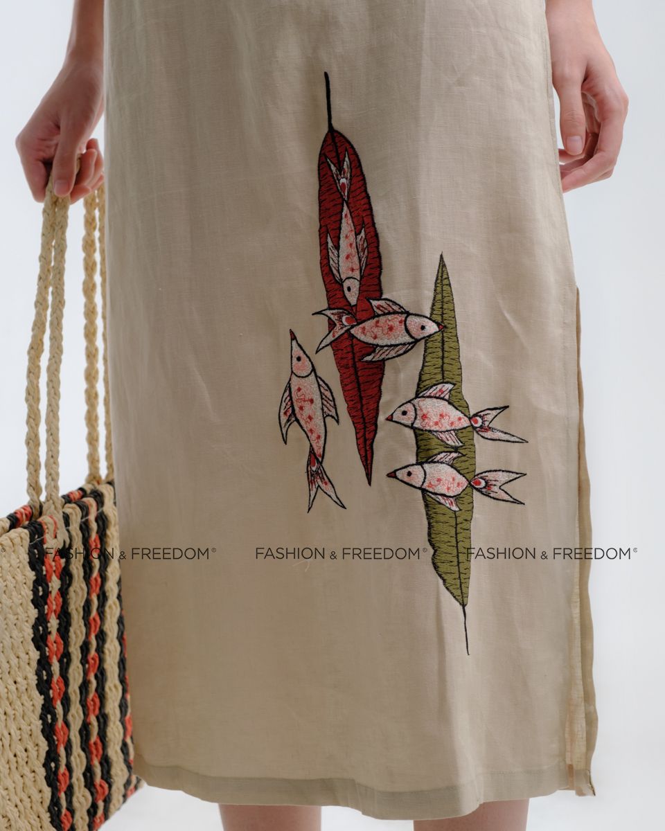 Đầm Linen Kem Floral
