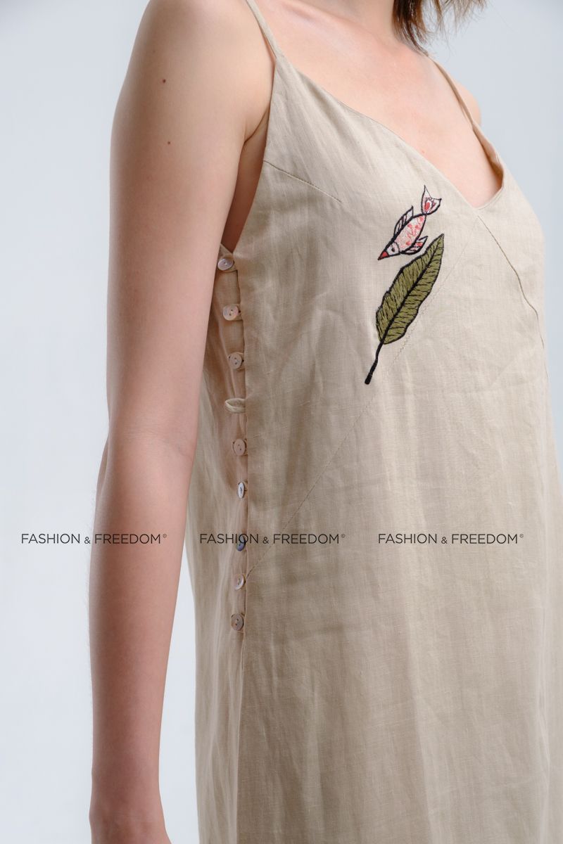 Đầm Linen Kem Floral