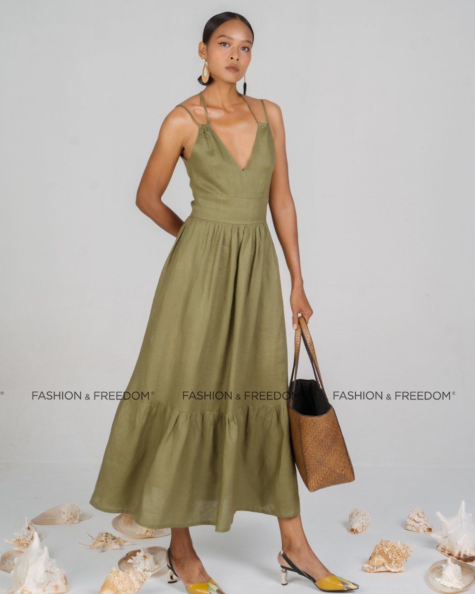 Đầm Linen Xanh Rêu New Linen New Horizon