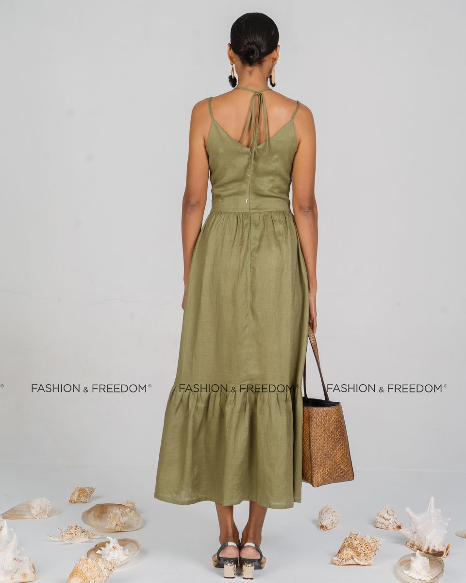 Đầm Linen Xanh Rêu New Linen New Horizon