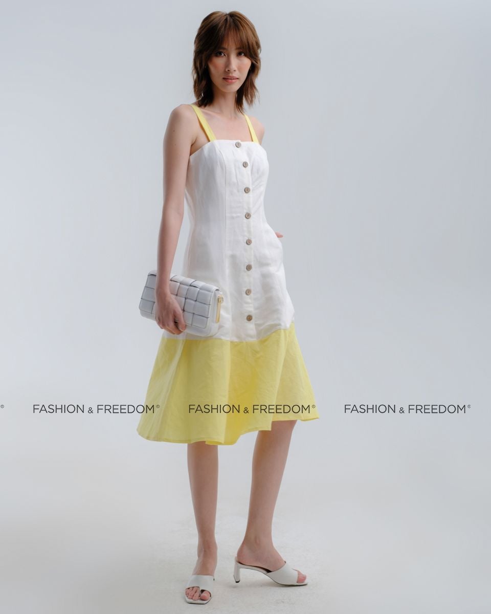 Đầm Linen Trắng Vàng Hương Mùa Hè