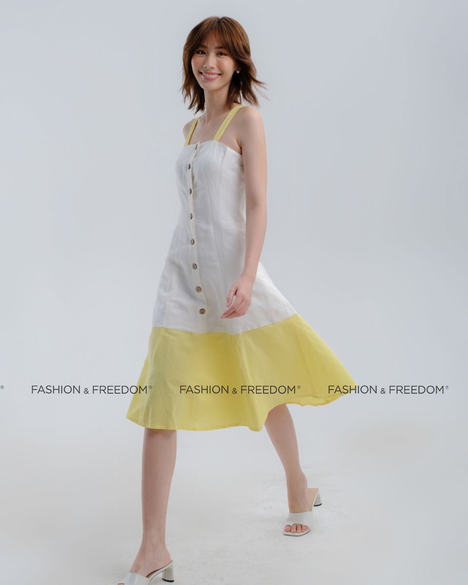 Đầm Linen Trắng Vàng Hương Mùa Hè