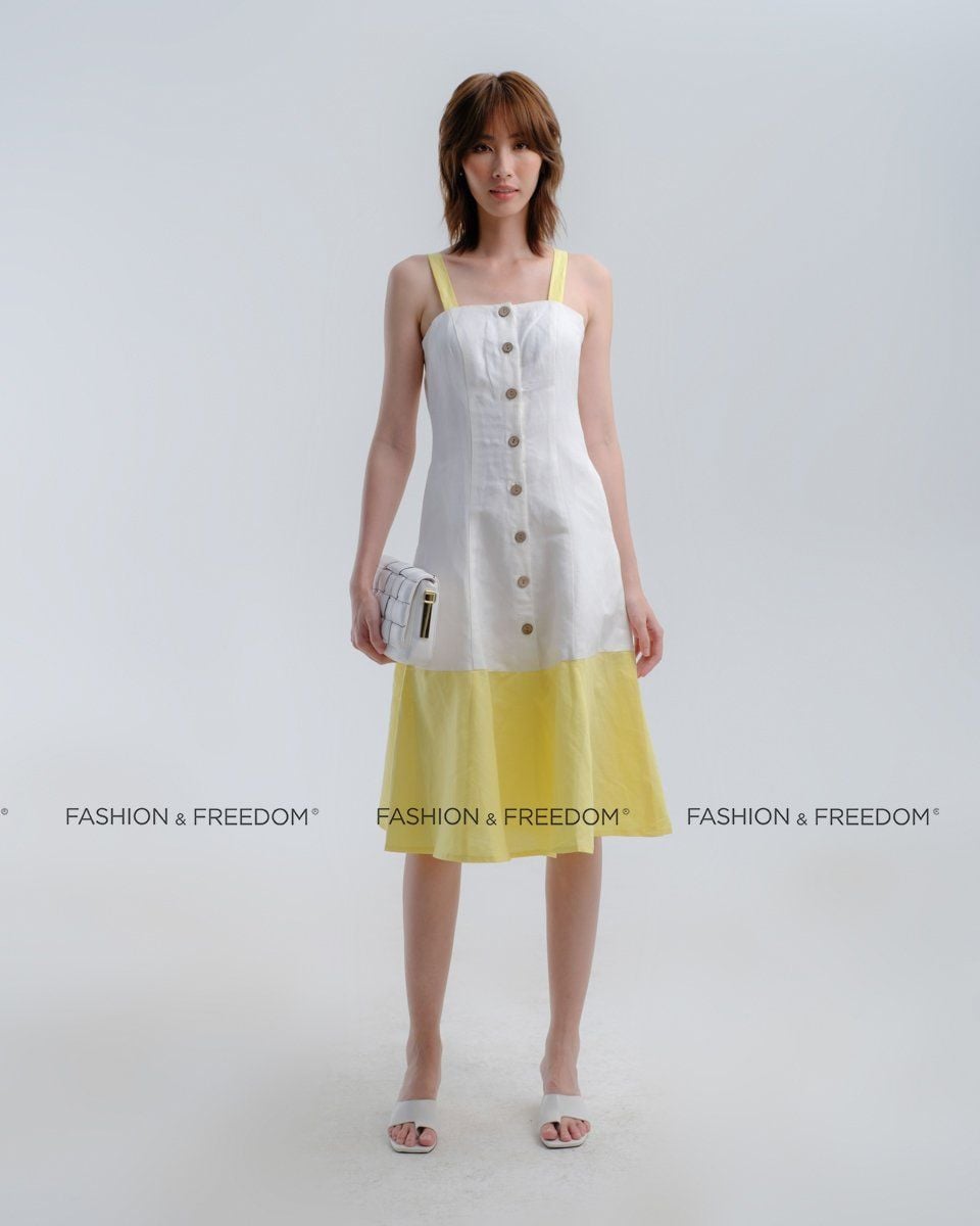 Đầm Linen Trắng Vàng Hương Mùa Hè